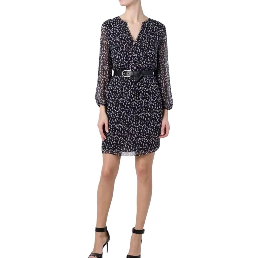 Diane von Furstenberg Black/Cream/Purple Dot Silk Aria Long Sleeve Dress Size 6